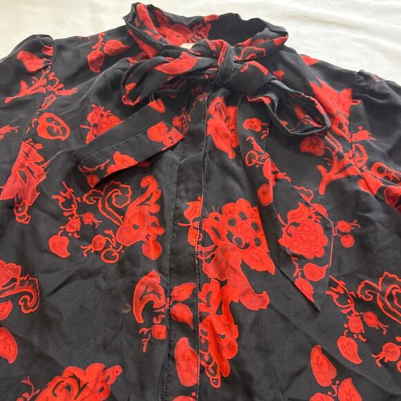 Tory Burch Top Womens 2 Printed Bow Blouse Black Mountain Paisley Silk Elegant - Picture 3 of 8